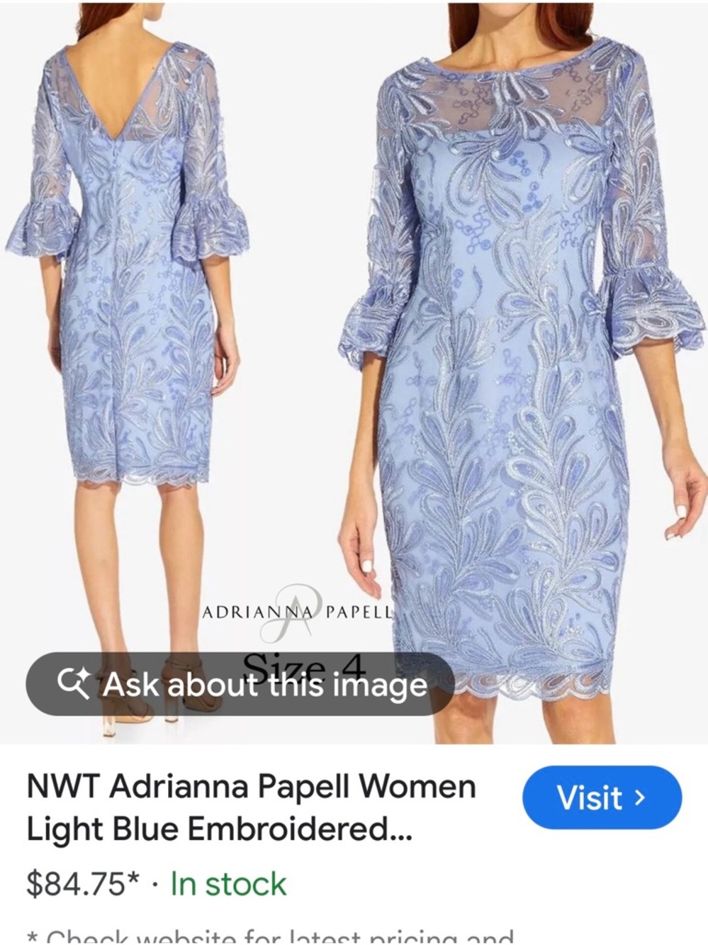 Adrianna Papell Powder Blue Beaded Embroidered Midi Dress